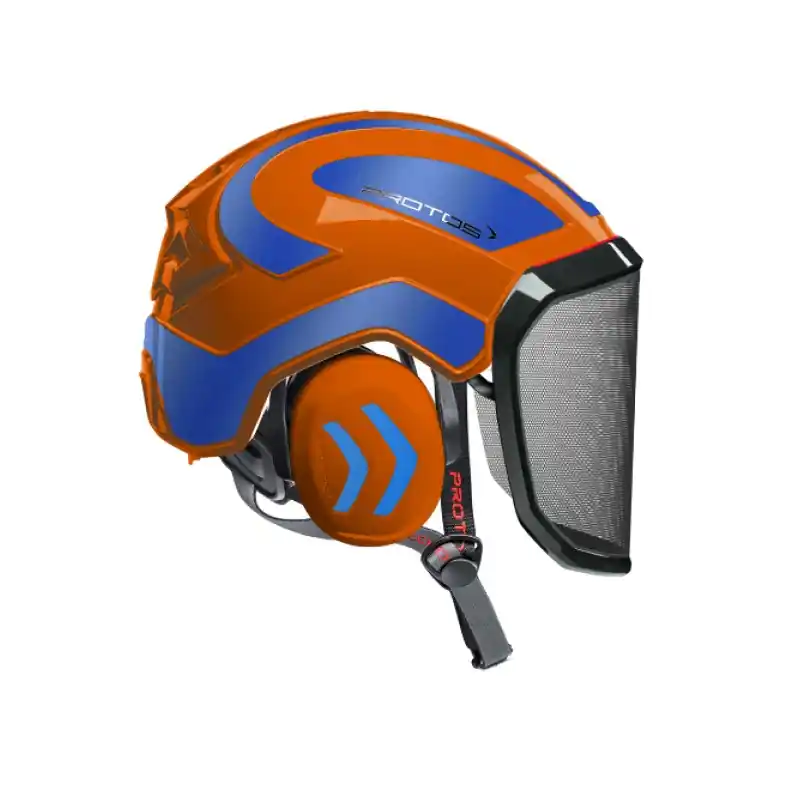 CASQUE DE PROTECTION INTEGRAL ARBORISTE – TRONCONNAGE – ELAGAGE – ORANGE ET BLEU REFLECHISSANT – Orange et Bleu réfléchissant Quantité Limitée