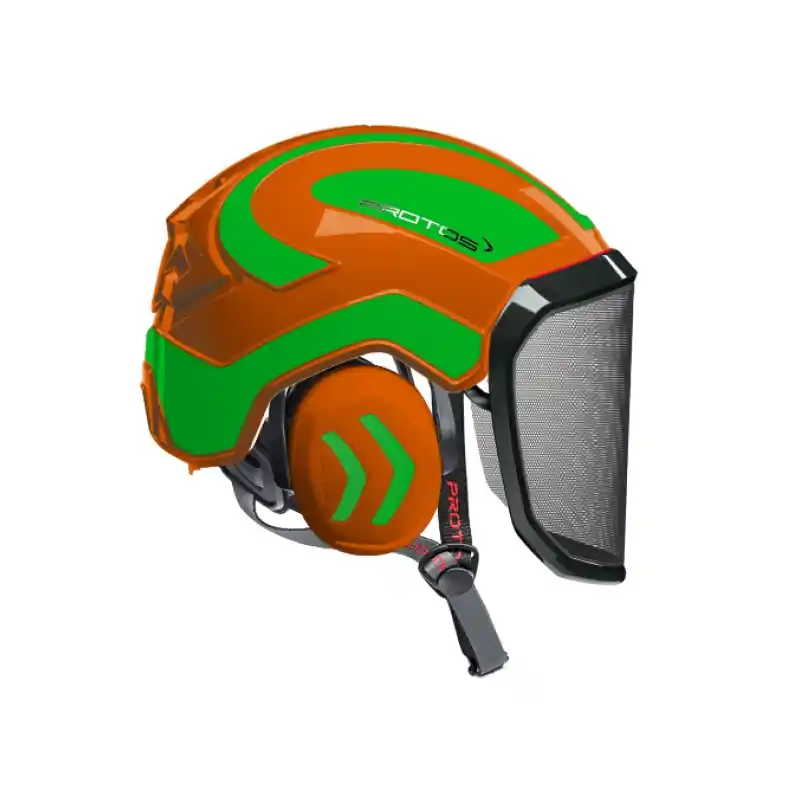 CASQUE DE PROTECTION INTEGRAL ARBORISTE – TRONCONNAGE – ELAGAGE – ORANGE ET VERT FLUO – Orange et Vert Fluo Produit De Marque