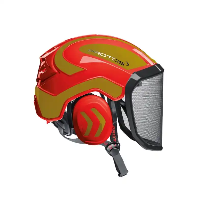 Commande En Gros CASQUE DE PROTECTION INTEGRAL ARBORISTE – TRONCONNAGE – ELAGAGE – ROUGE ET OR – Rouge et Or