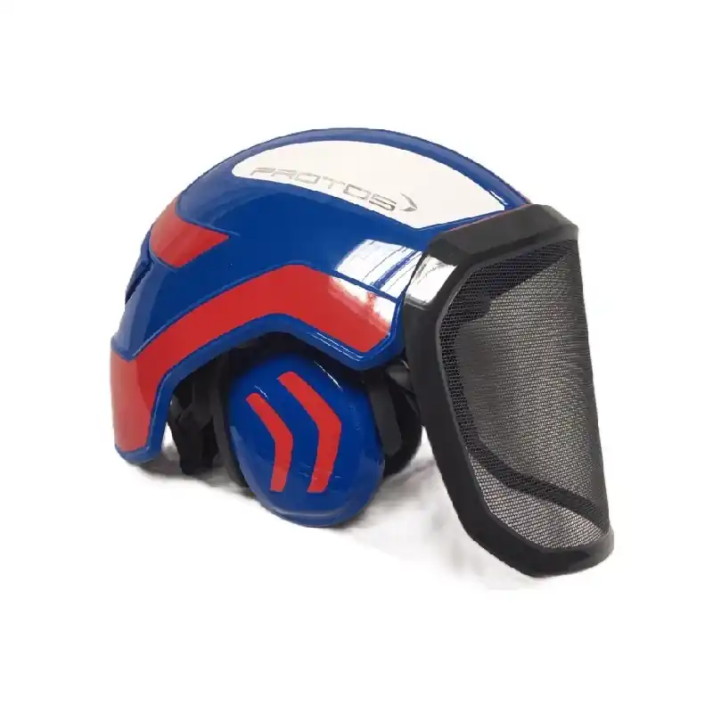 CASQUE DE PROTECTION INTEGRAL FORESTIER – TRONCONNAGE – ELAGAGE – DEBROUSSAILLAGE – VISIERE F39 – BLEU ROUGE ET BLANC – Bleu Rouge et Blanc Usine Directe