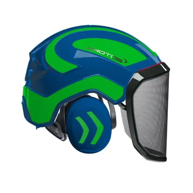 copy of CASQUE PROTOS INTEGRAL FORESTIER - VISIERE F39 - BLEU ET VERT NEON - Bleu et Vert Néon Vente Directe