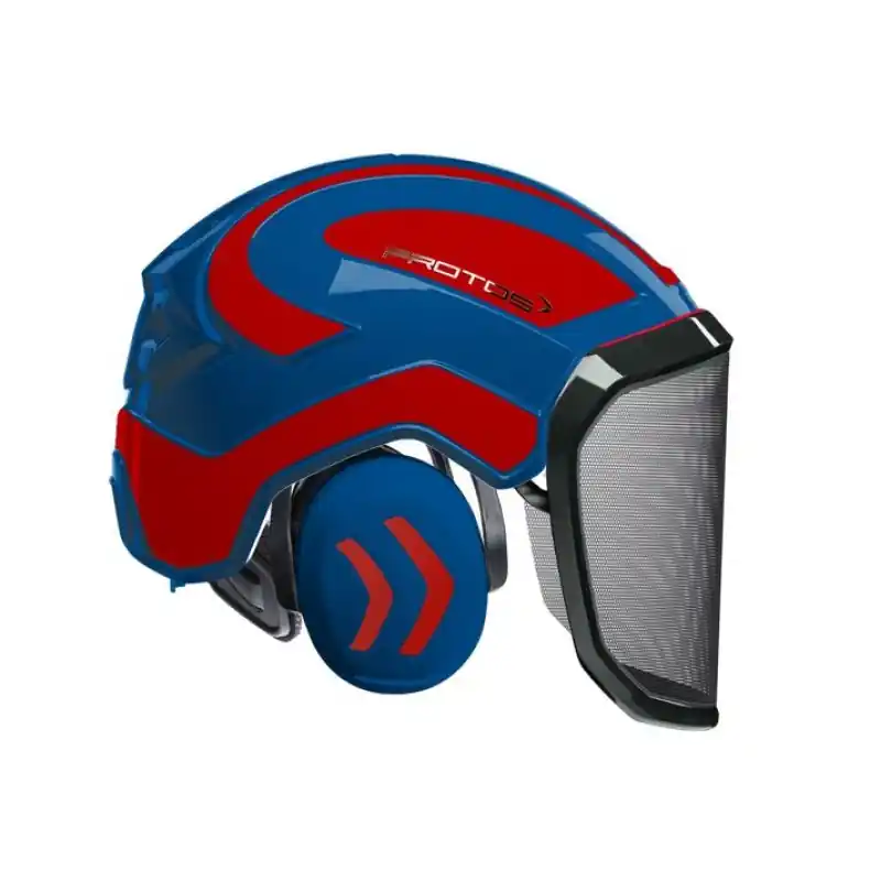 CASQUE DE PROTECTION INTEGRAL FORESTIER – TRONCONNAGE – ELAGAGE – DEBROUSSAILLAGE – VISIERE F39 – BLEU ET ROUGE – Bleu et Rouge Offre Limitée