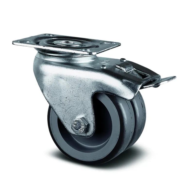 Certifié Roulette pivotante blocage total double galet – platine – Agila Twin