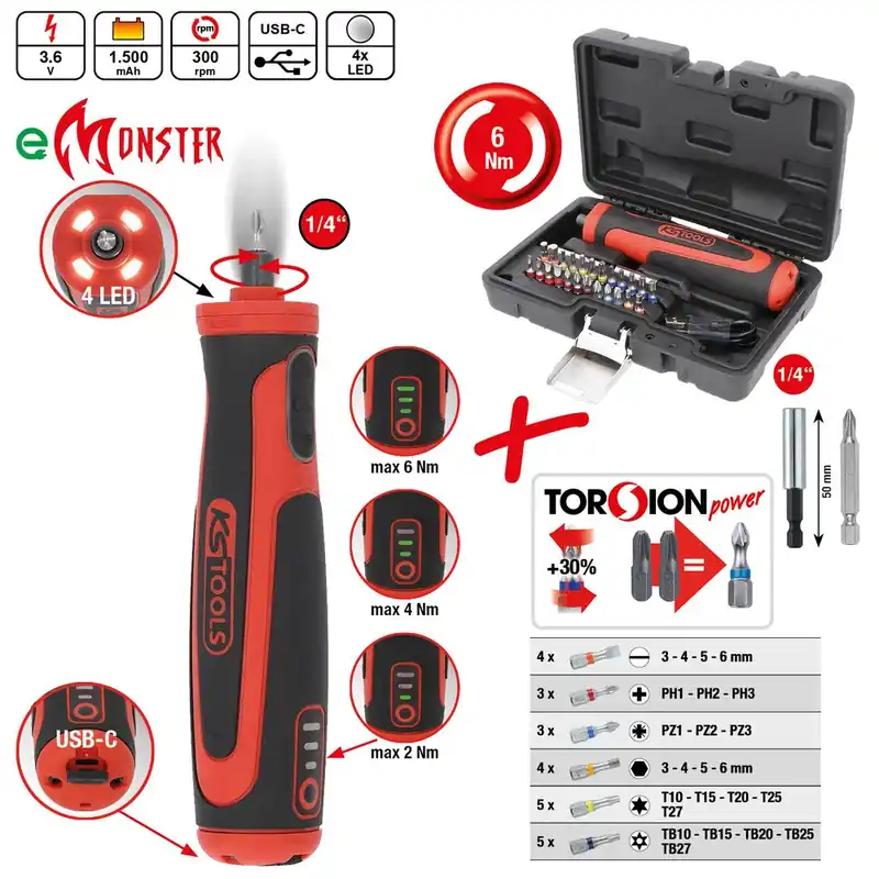 Produit De Marque Pack tournevis sans fil eMonster 6Nm + 26 embouts 1/4" – 515.6550