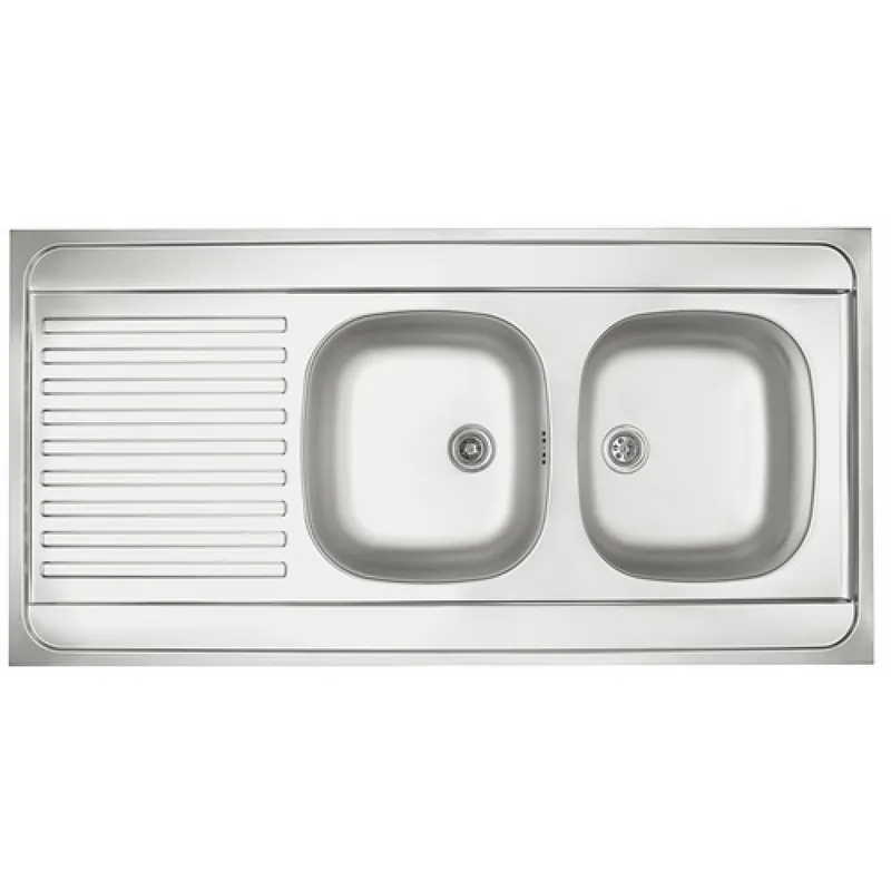 Évier à poser – inox 120 x 60 cm – 2 cuves + 1 égouttoir Certifié