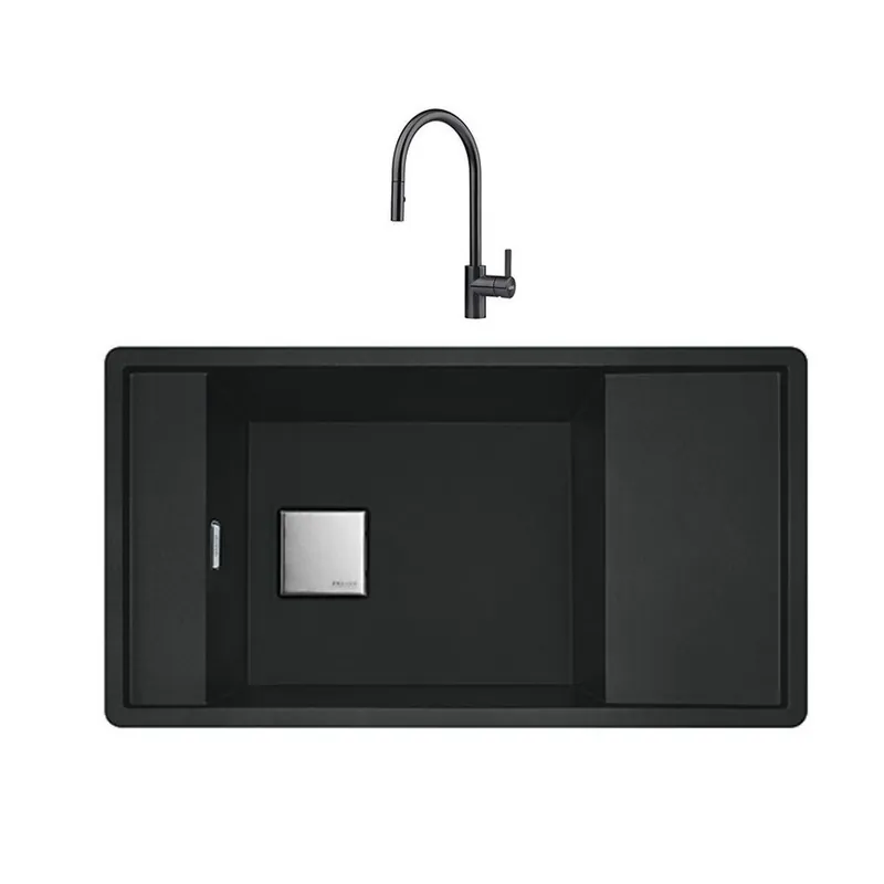 Meilleur Prix Pack évier Frames FSG 611-88 et mitigeur avec douchette Eos Neo – noir mat