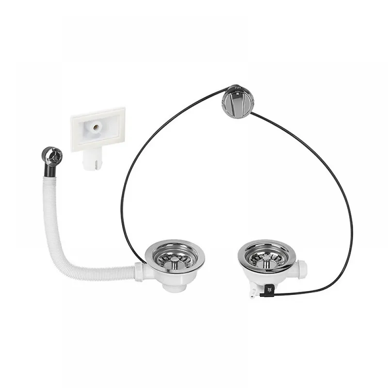 Bonde d'évier 2 bacs diamètre 90 mm à commande automatique et trop plein Acheter En Ligne