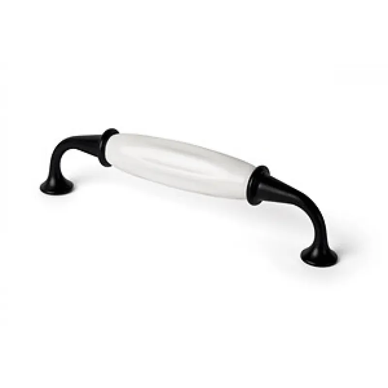 Promotion Saisonnière Poignée de meuble en acier et porcelaine noir mat et blanc CS 220661