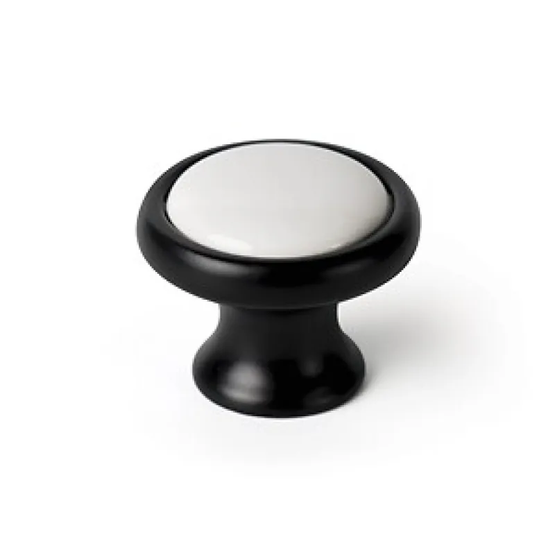 Bouton de meuble en acier et porcelaine noir mat et blanc CS 220691 Livraison Express