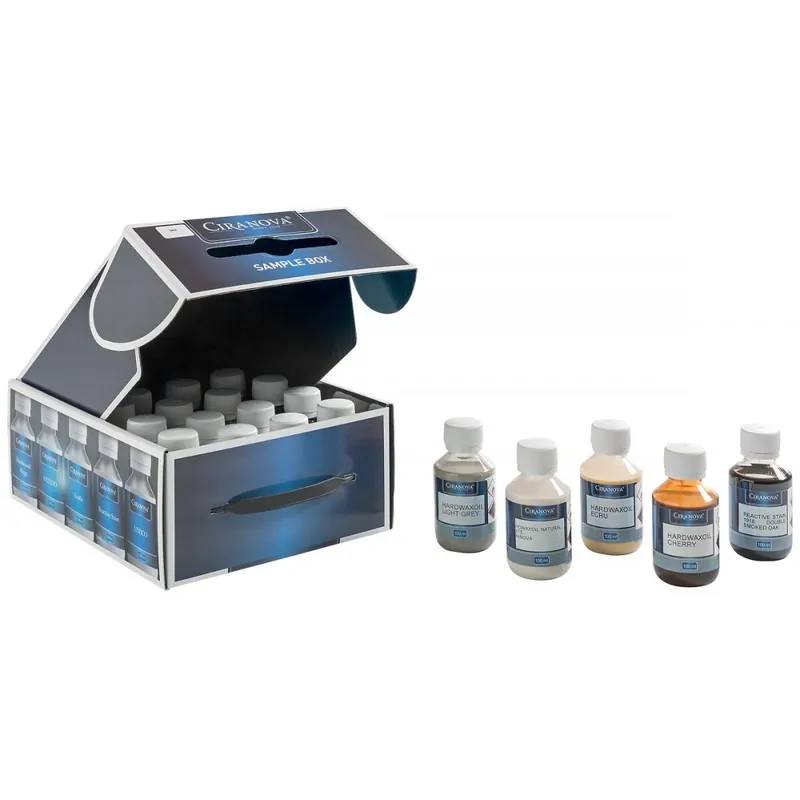 Acheter Direct Boîte de 16 échantillons de 100 ml d'huile à bois bicomposant UNICO