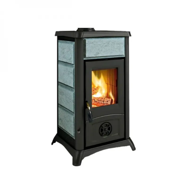 Poêle à bois en fonte et revêtement Pierre Naturelle - 6 kW - Gemma Petra Pas Cher