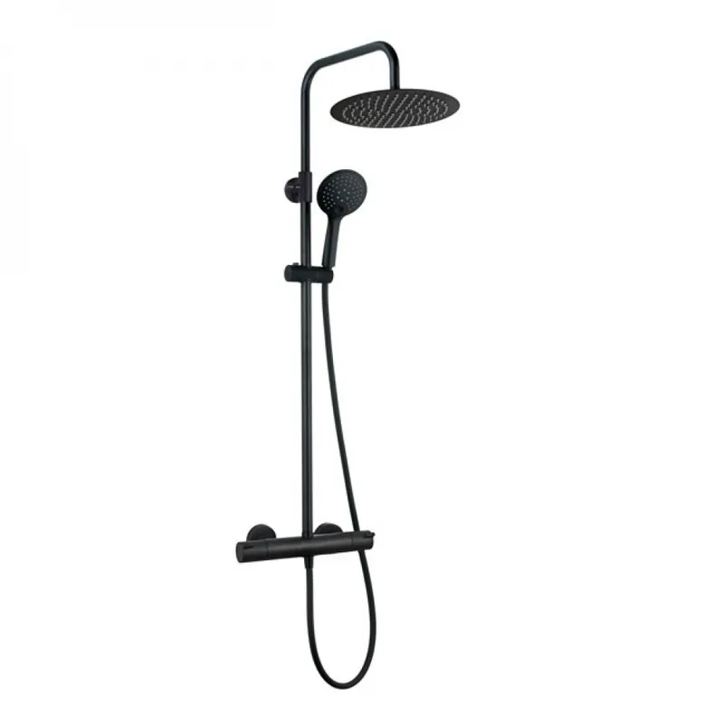 Meilleur Prix Colonne de douche thermostatique - douche de tête ronde - noire - GOODLIFE