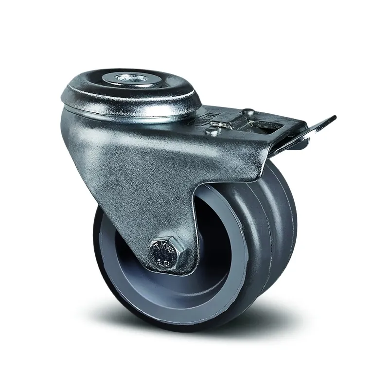 Remise Roulette pivotante à frein double galet – fixation œil – Agila Twin